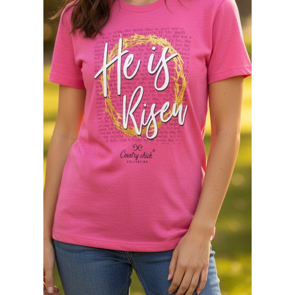Country Chick Collection Pink He Is Risen Graphic Tee Shirt Womens New